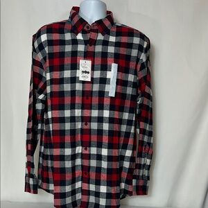Croft & Barrow Men’s Size Large Red Black Plaid Casual Long Sleeve Button Shirt